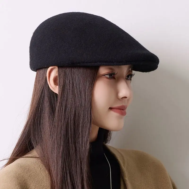 Women's Wool Newsboy Cap for Winter, British Retro Style & Korean Fashion, Warm Beret-inspired Peaked Hat