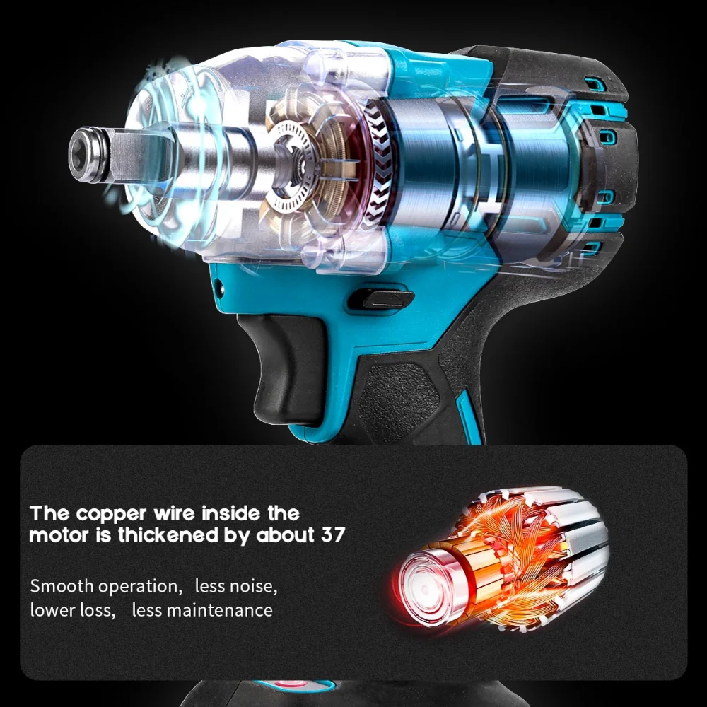 Electric Impact Wrench Cordless Brushless Electric Wrench LED 1/2 inch Screwdriver Power Tools Compatible Makita 18V Battery