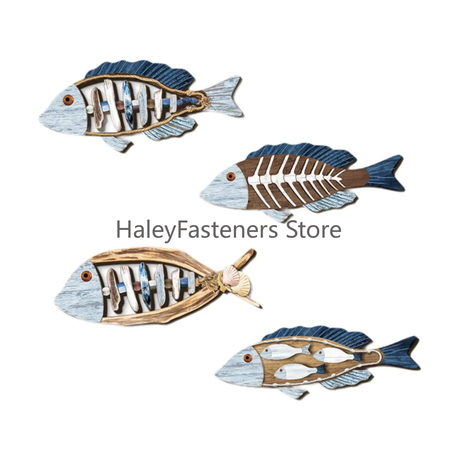 4 Pieces Fish Nautical Wall Decor Ornaments for Bathroom Indoor Lake House