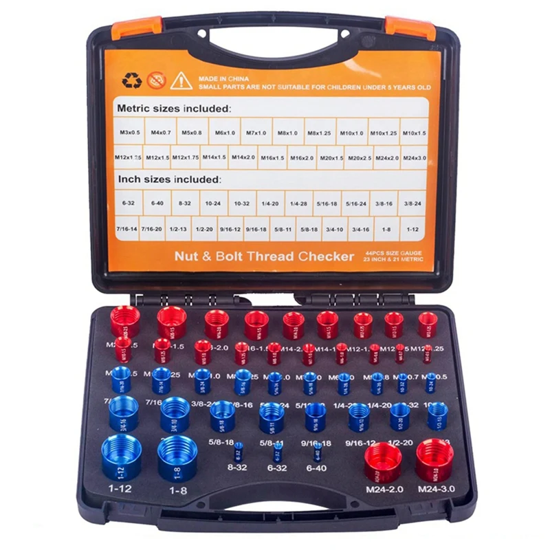 Nut And Bolt Checker Set,Practical Thread Checker,Easy To Use Thread Checker Standard And Metric,44 Male/Female Gauges