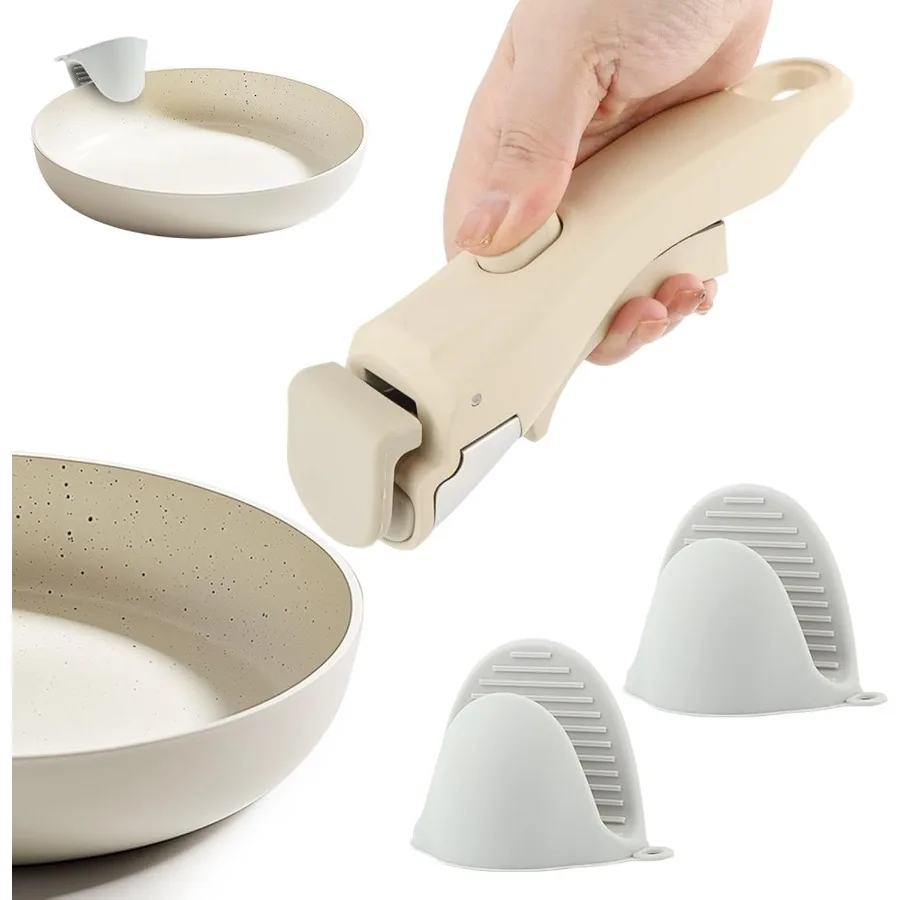 

Removable Pot Handle Cream White Detachable Pan Handles with 2 PCS Silicone Oven Mitts Heat Resistant versal Pan Replacement Ha
