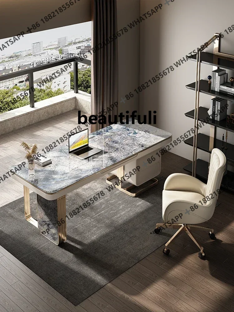 

R Modern Simple and Luxury Computer Table Luxury Stone Italian High end Rock Plate Office Table