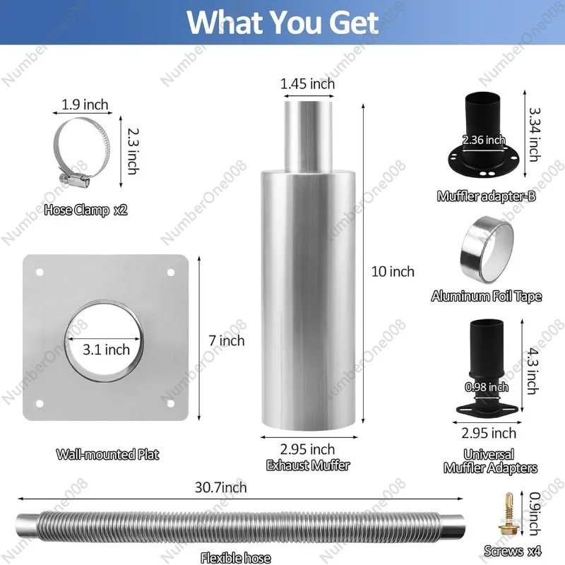Generator Exhaust Extension Kit with Heat Shield Wall Mount for Safe Compliant Venting Noise Reduction