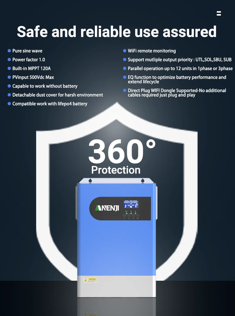 ANENJI 6200W Hybrid Solar Inverter 220V 48V 12PC Parallel On Off Grid Reine Sinus Welle MPPT 120A WIFI Inverter Für Solar Panel PV – Detail 16