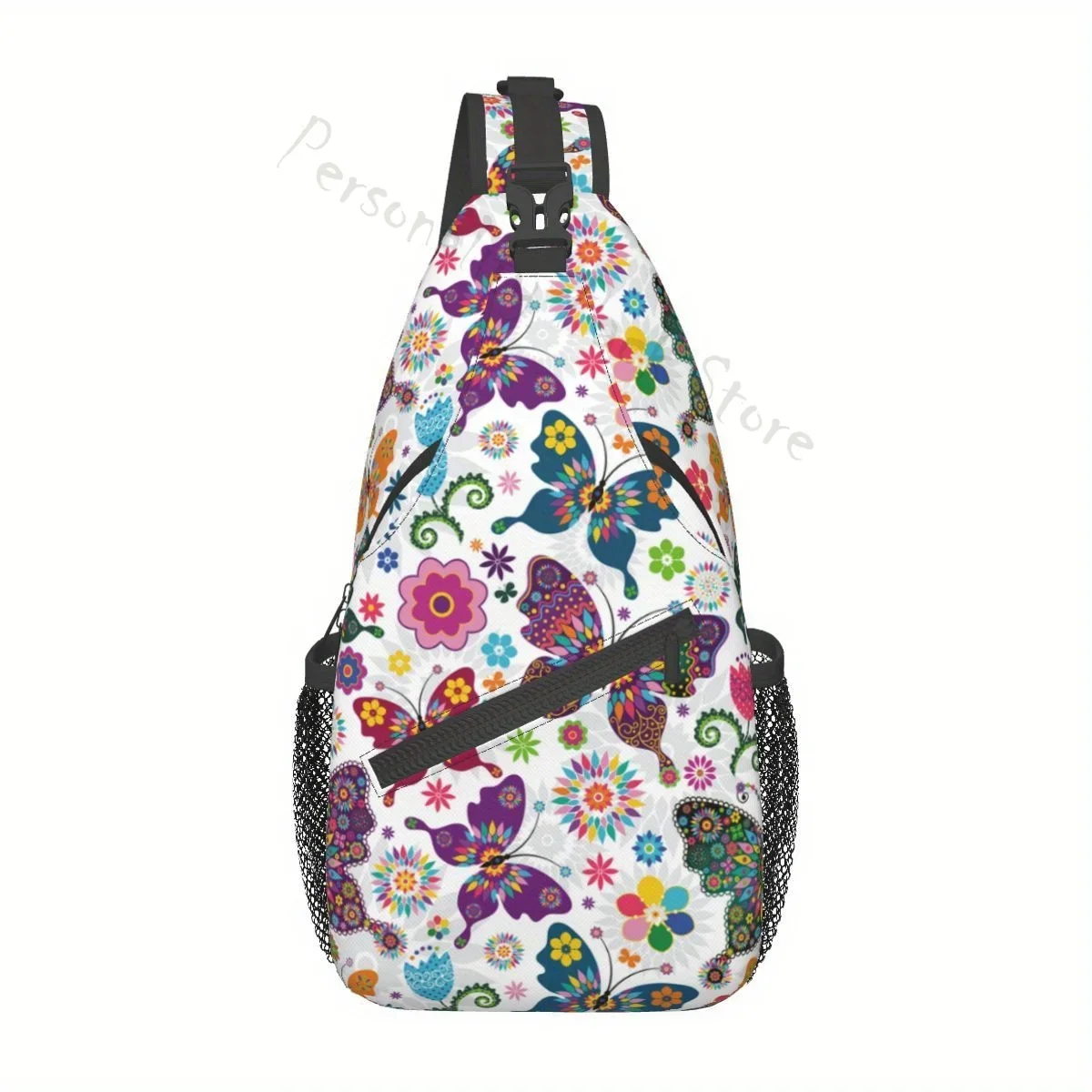 The Colorful Butterflies Flowers Crossbody Sling Backpack Bag Anti Thief Chest Bag Daypack for Travel Hiking Shoulder Chest Bags