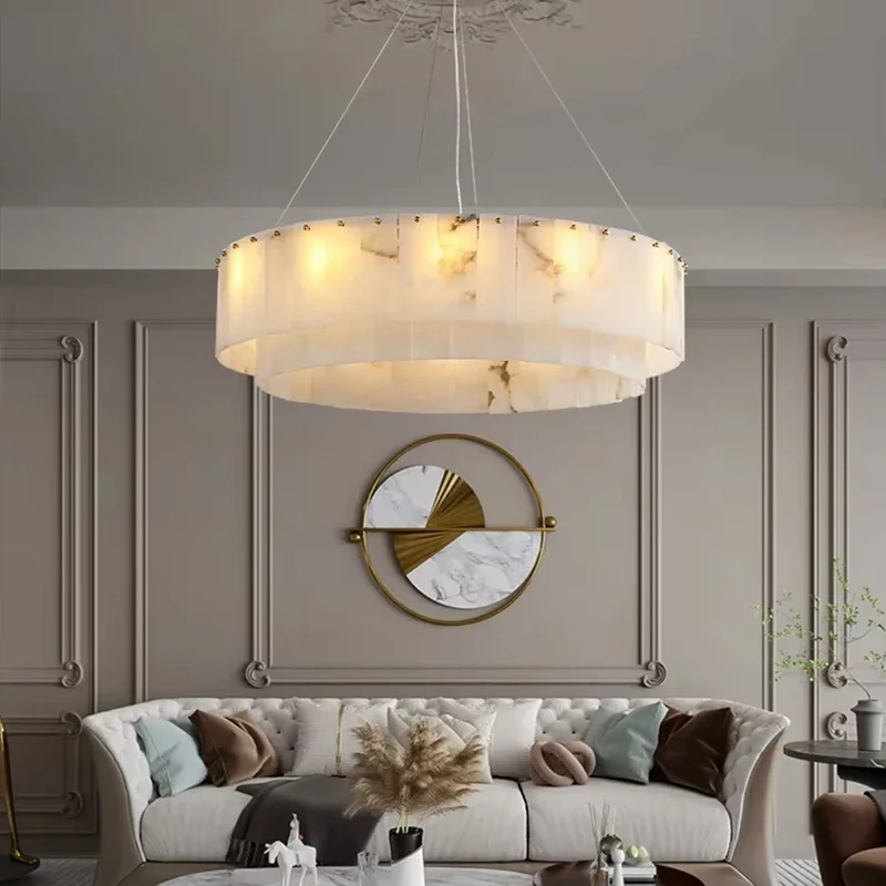 

Marble Ceiling Pendant Lights for Living Room Bedroom Dining Room Kitchen Villa Round Ring Modern Luxury Style Copper Chandelier