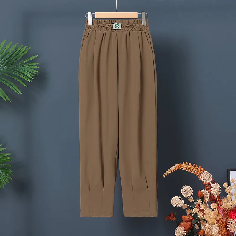 2023 Cotton Linen Ankle Length Pants Women Spring Summer Casual Harem Trousers Black White Elastic Waist Loose Pants