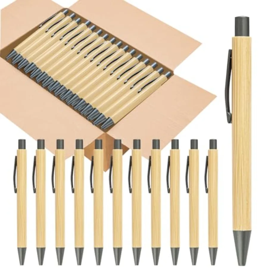 

200 Pack Bamboo Pens Bulk Wooden Bamboo Pens Engraving Wooden Ballpoint Pen Customizable Gift Pen Bulk Black