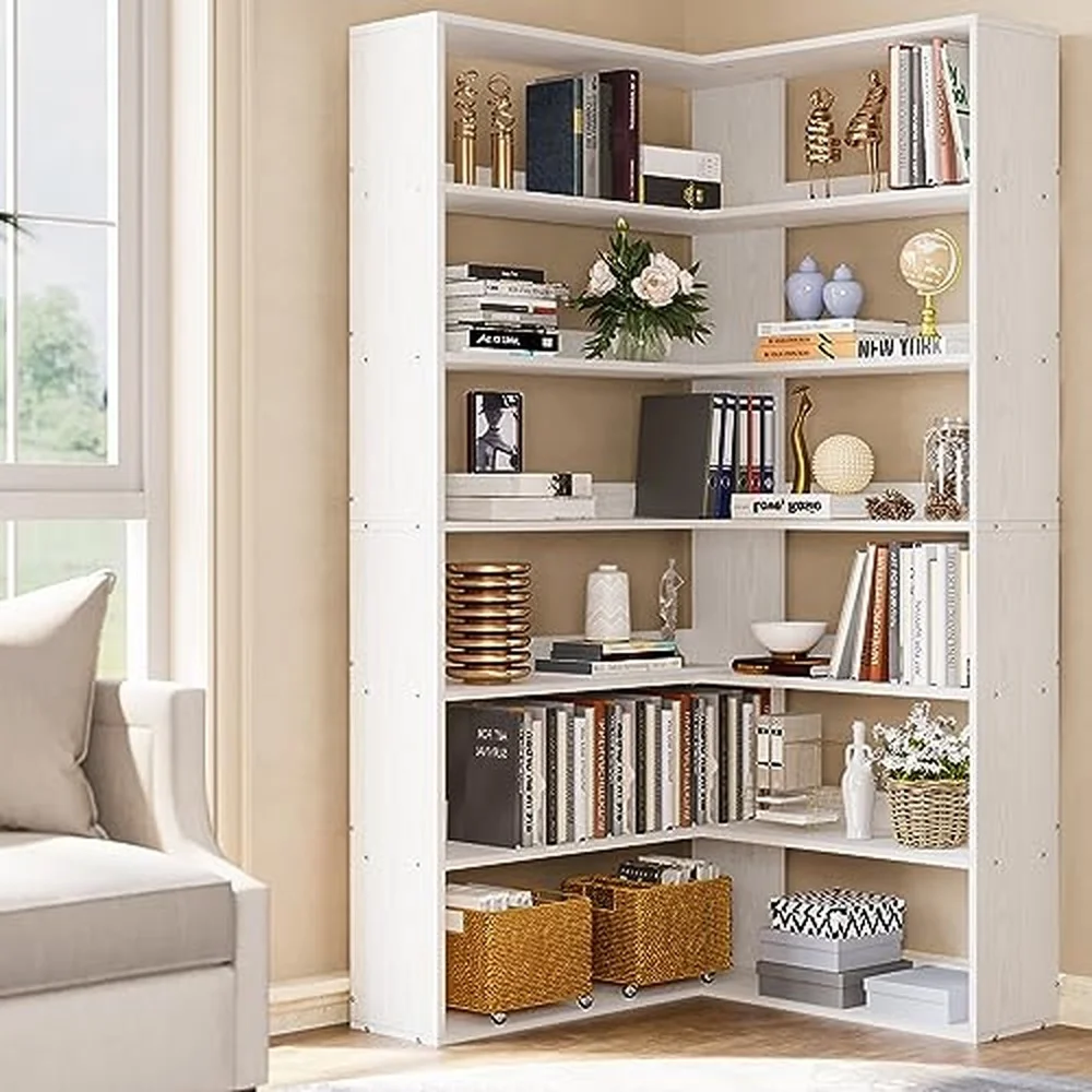 Corner Bookshelves 6 Tiers Industrial Large Corner Etagere Bookcase