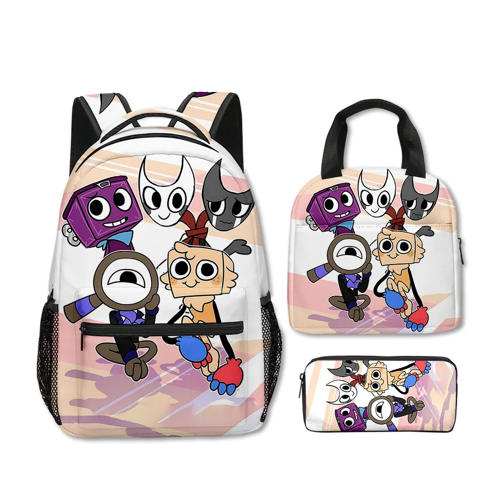 Popular Novelty Cool Dandy's World 3D Printed 3pcs/Set Student School Bags Laptop Backpack portable Lunch bag Pencil Case