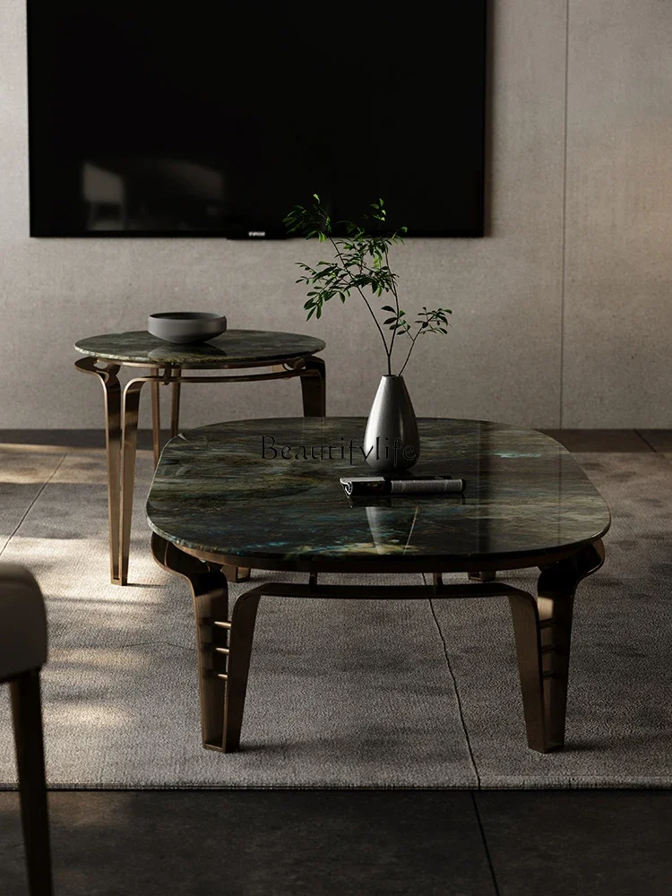 

yj9 Oval Stainless Steel Marble Coffee Table Side Table Combination Light Luxury and Simplicity Art