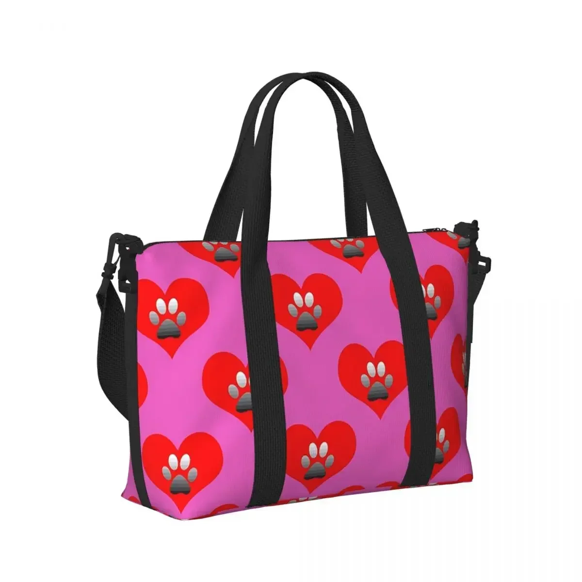 

Dog Paw Cat Heart Love Beach Travel Bag Large Capacity Tote Bags for Gym Sport Women Shopping Duffle Shoulder Bag