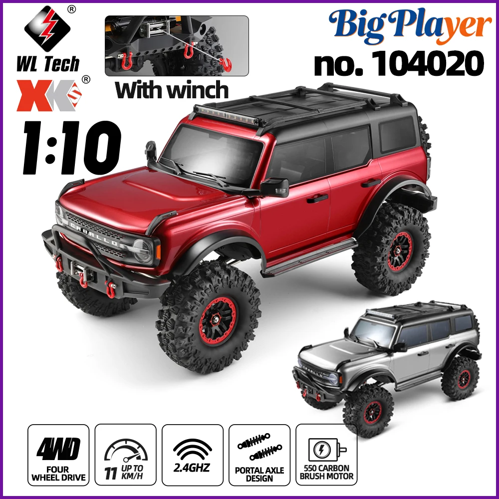 WLtoys 104020 1/10 Scale 4WD Electric RC Rock Climber 2.4GHz Rc Car Remote Control Off-Road Car Toy Gift for Boys Adults