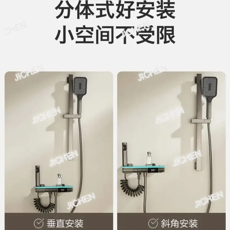 ZQT دش رمادي للجسم الرئيسي بالكامل من النحاس، مجموعة دش منفصلة بسيطة للحمام، دش ذكي بشاشة عرض رقمية بدرجة حرارة ثابتة