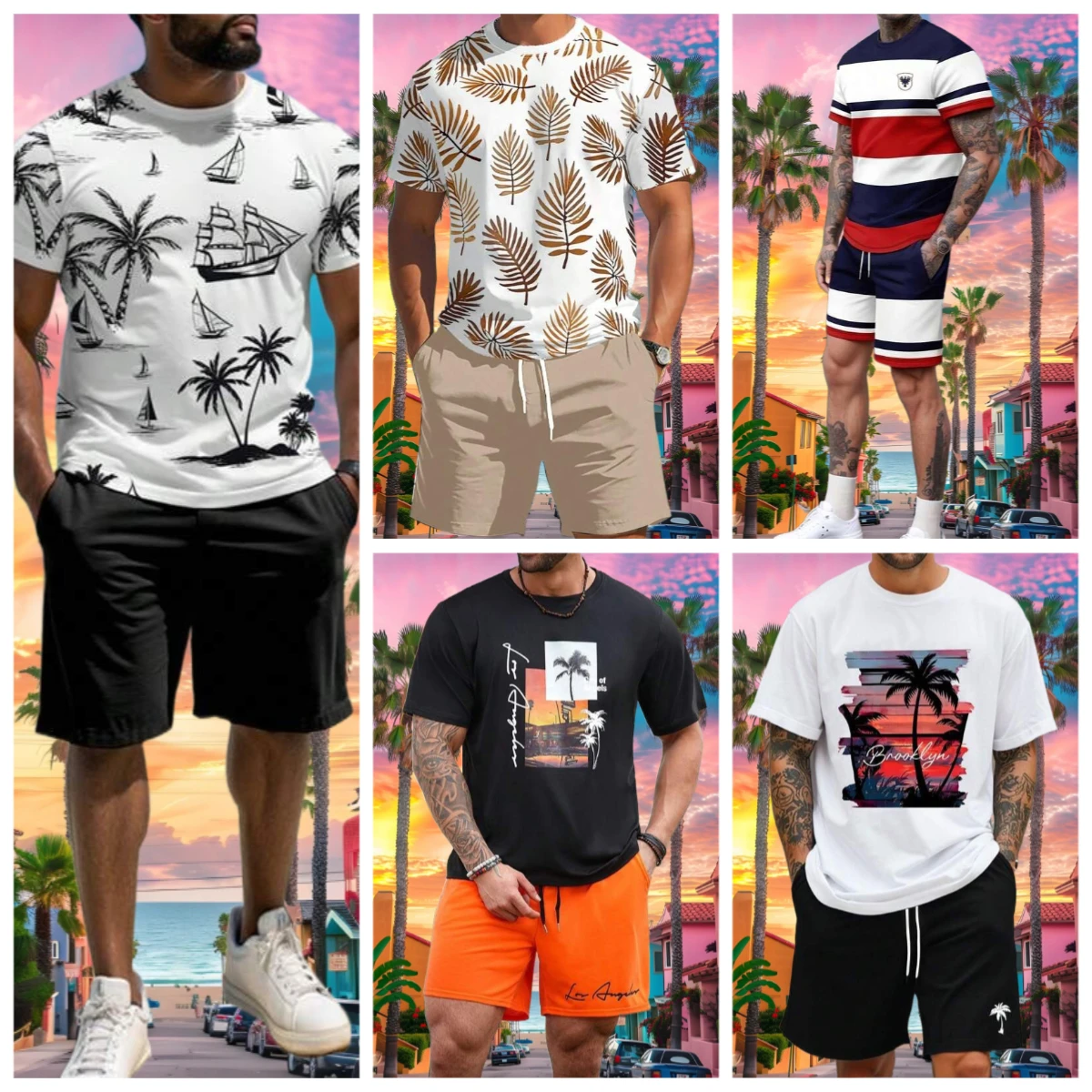 

2025 Latest Hot T-shirt Set 3D Vacation Style Trendy Various Elements Fashionable Street Men's Set Summer Top Shorts Breathable