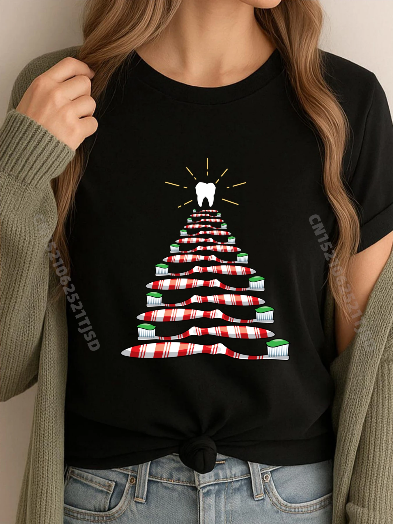 

Стоматологическая рождественская зубная щетка, футболки с рождественской елкой для женщин, игра в Харадзюку