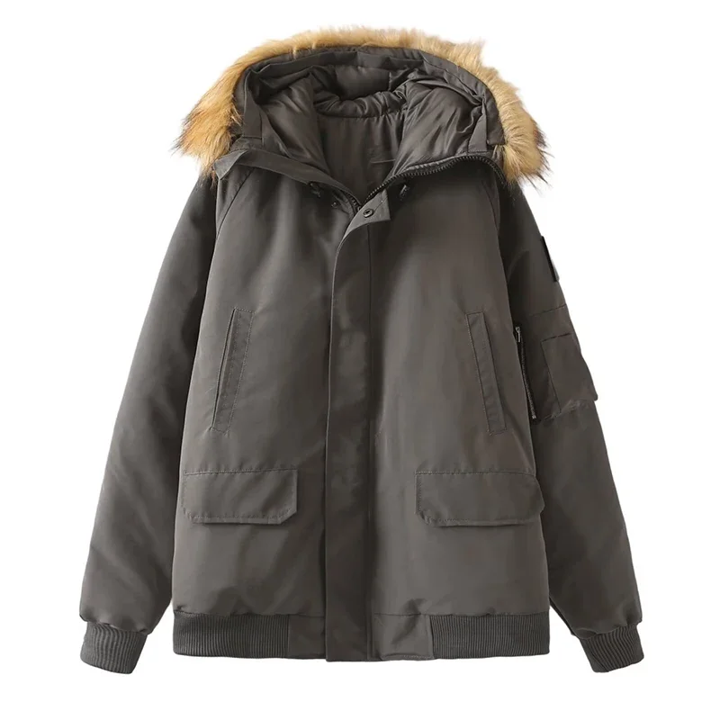 Inverno novo feminino grande pele neve parka simples e versátil vintage frio engrossar gola de pele quente com capuz algodão acolchoado jaqueta