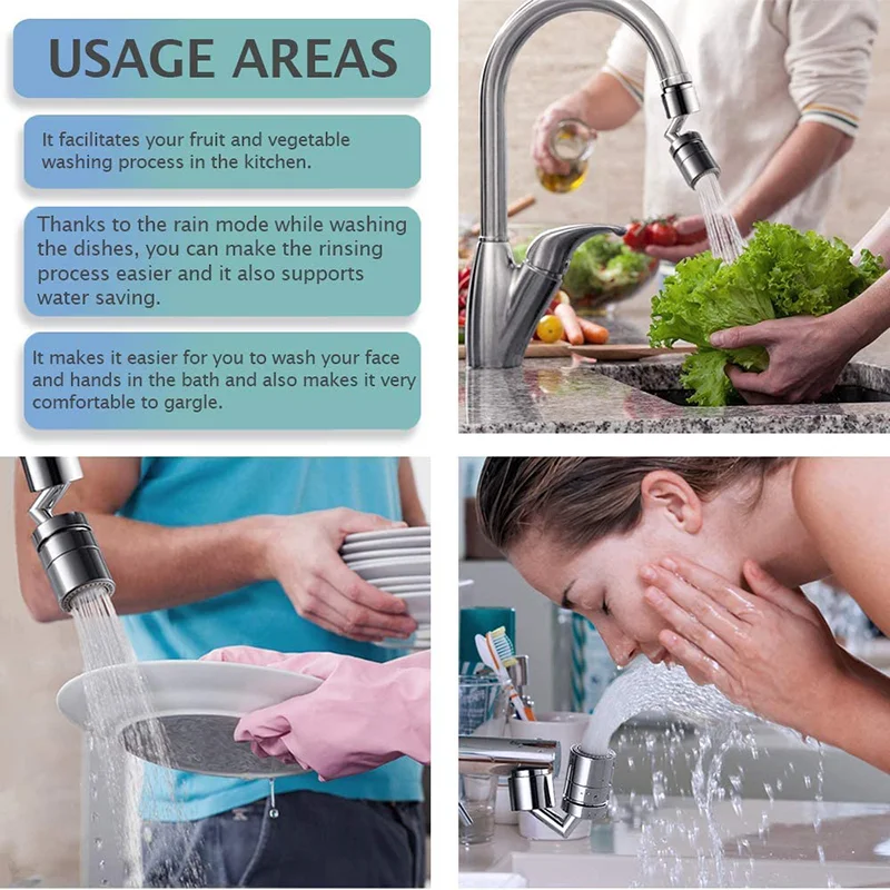 720° Swivel Faucet Extender Aerator Splash-proof Rotation Bubbler Kitchen Mixer Tap Adapter M22/M24 Water Saving Nozzle Sprayer