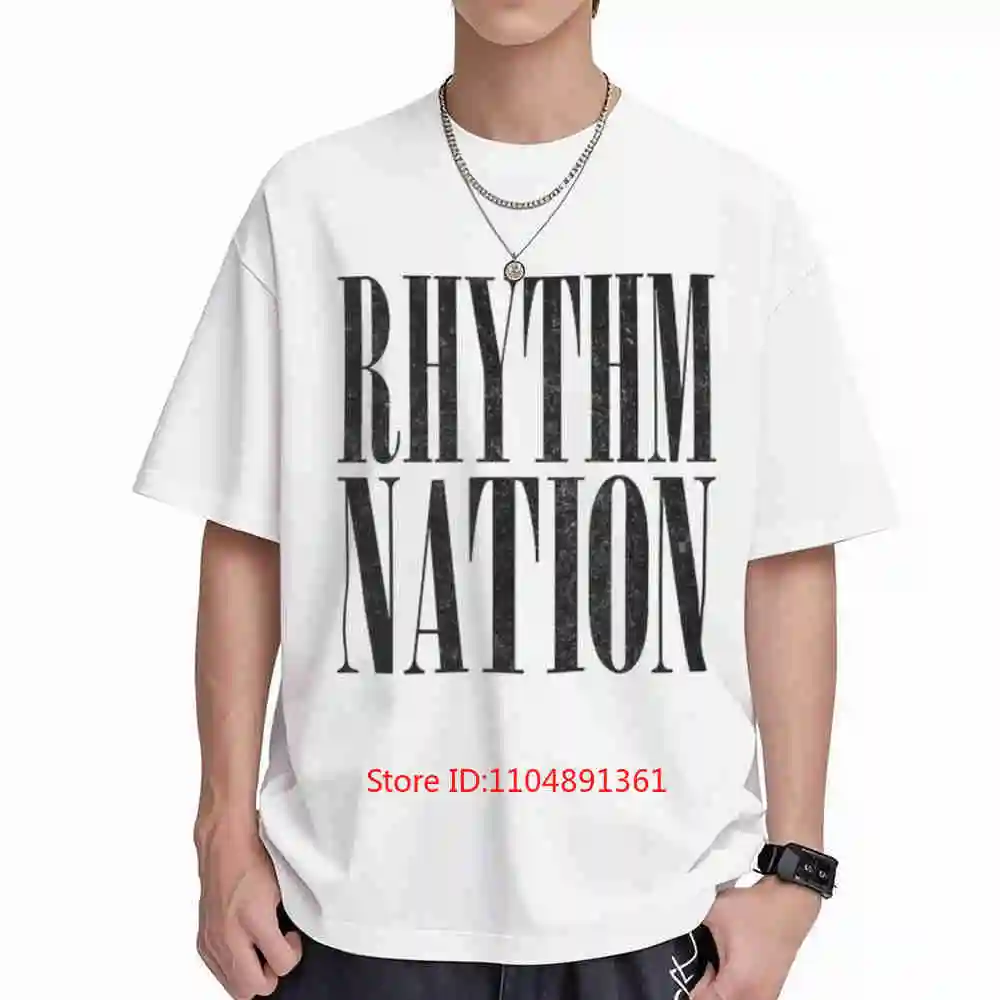 Rhythm Nation 80s Aesthetic Typography Design Short Sleeve Tee 100% Cotton T-Shirt