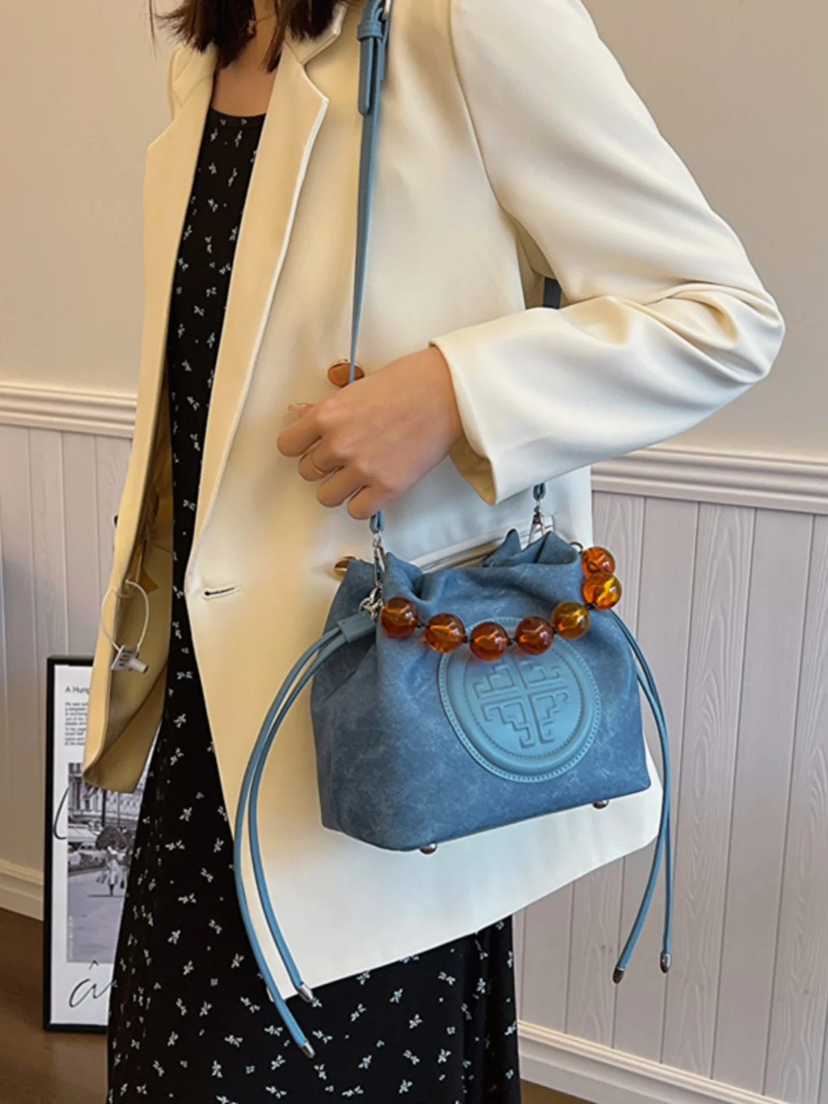 

Модная сумка-ведре, женская сумка через плечо, повседневная сумка маленького размера, весенний модный полиэстер, одинарный плечевой ремень