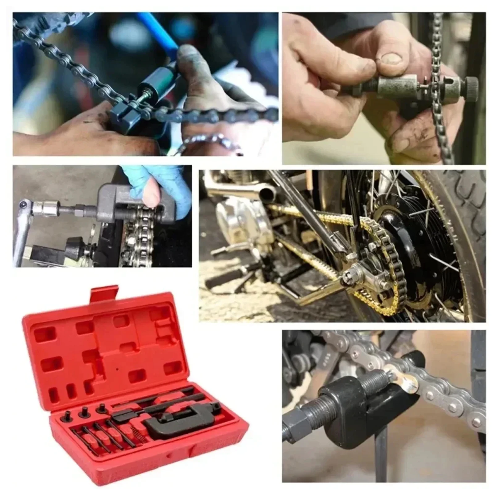 

13Pcs Chain Breaker Tool Kit Motorcycle Chain Rivet Tool Chain Repair Tool Set for Cam and 35 To 630 Motorcycle Bike ATV Chains