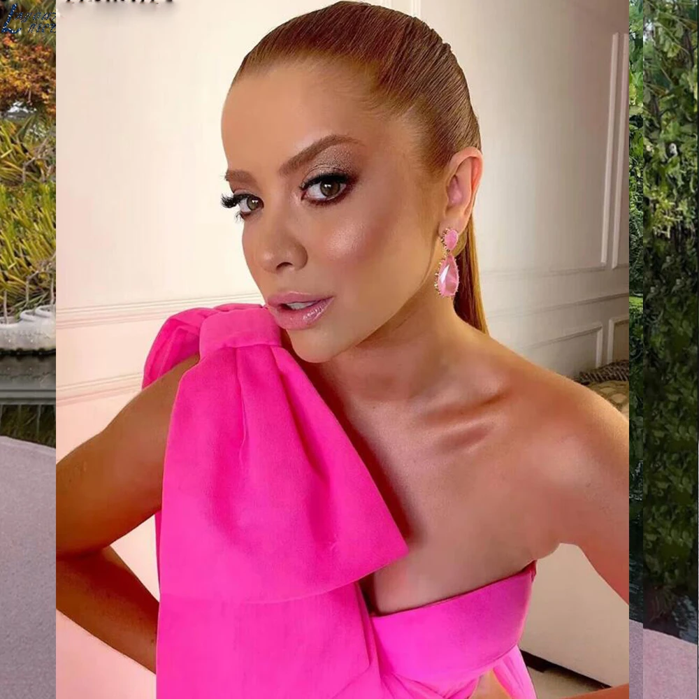 Hot Pink jedno ramię długa suknia balowa 2023 Sexy wysokie rozcięcie Tulle wieczór formalna suknia na przyjęcie Vestidos De Fiesta Gala dla kobiet