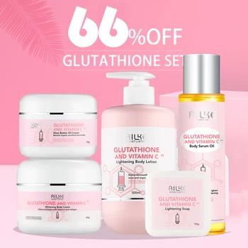 AILKE הלבנת להסיר כתמים שחורים פנים טיפוח עור קרם לחות קרם גוף Glutathion ויטמין C שחור עור פנים חדש סט