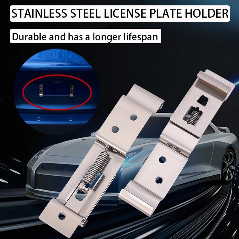 2 Pack Rectangular License Plate Spring Stainless Steel Holder Trailer License Plate Holder Car License Plate Holder