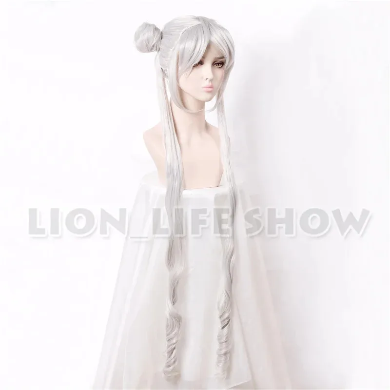 Parrucche da principessa Silver Serenity Moon Crystal Nuova regina Serenity Tsuking Usagi Parrucca cosplay grigia Super Moon