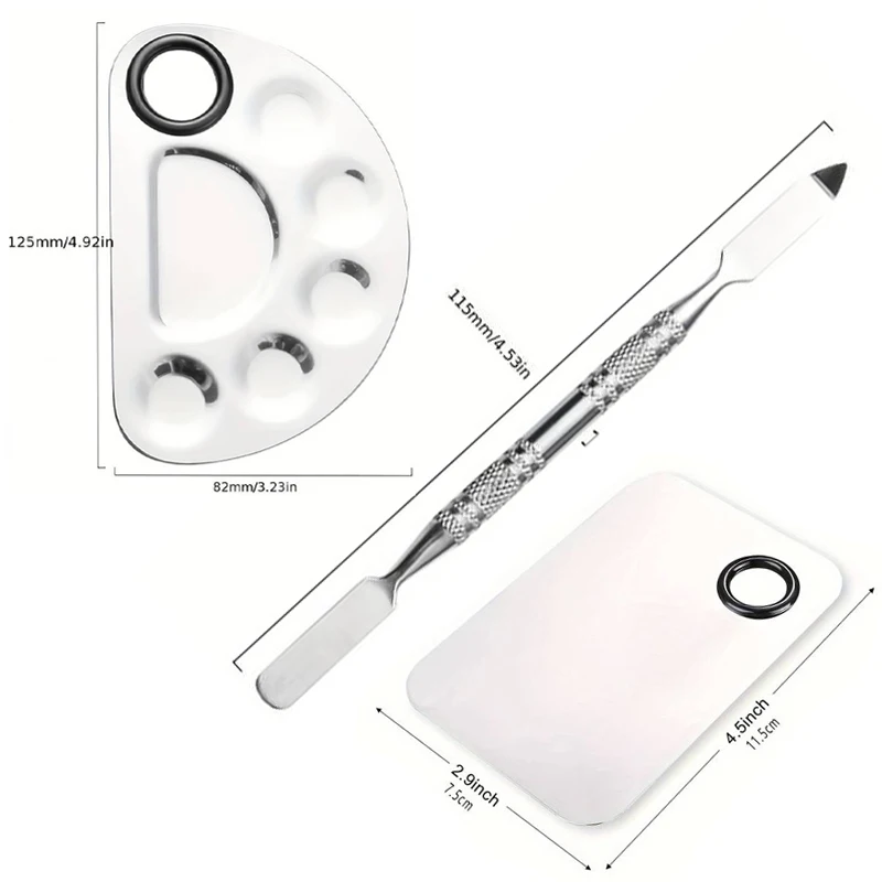 Mélangeur de maquillage en acier inoxydable, plaque de mélange de vernis à ongles, fond de teint, fard à paupières, Palette avec tige de spatule, outils de beauté, taches