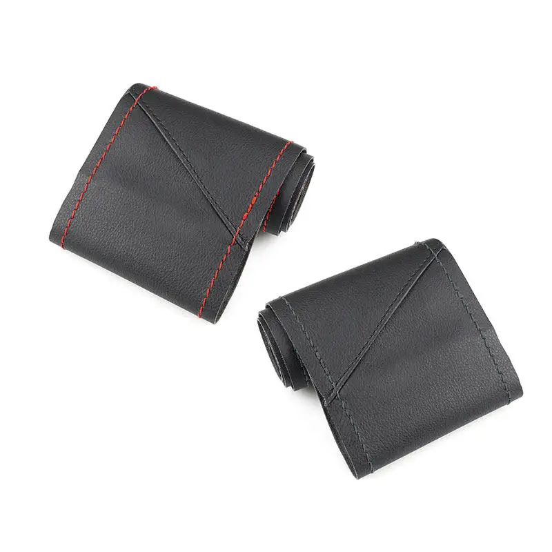 38cm Hand-sewing Black - red blue line Microfiber Leather Car-styling Interior Steering Wheel Cover With Needle and Thread Kits