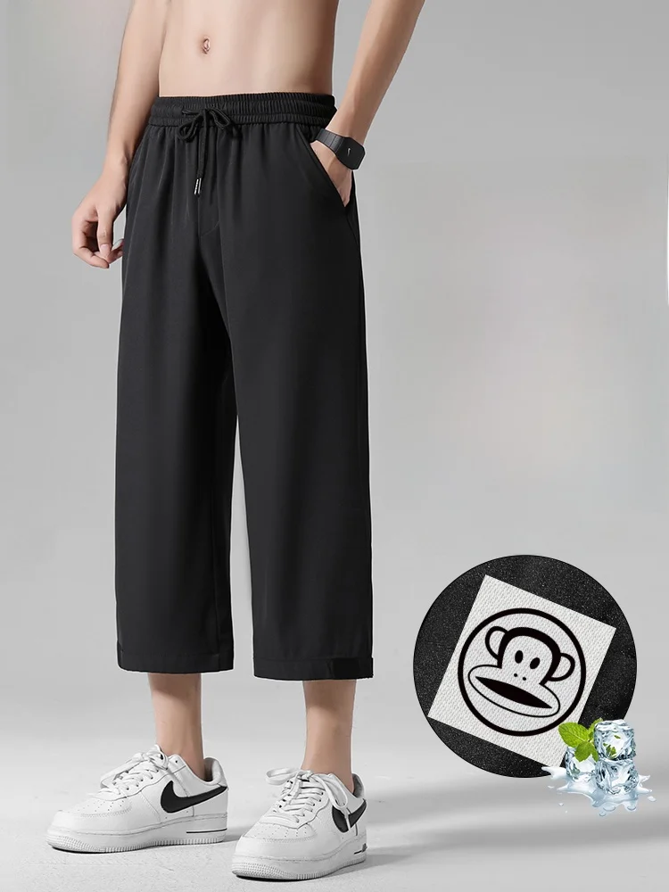 

PaulFrank Casual Ice Silk Thin Loose Straight Leg Men's Summer Seven-Foot Pants Comfortable Breathable Faionable Youthful