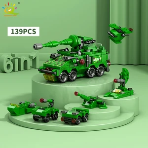 Huiqibao 6IN1 City Engineering Mobil Truk Polisi Blok Bangunan Tank Helikopter Batu Bata Set Pemadam Kebakaran Mainan untuk Anak-anak 8 truk semi lego penjualan terbaik - №