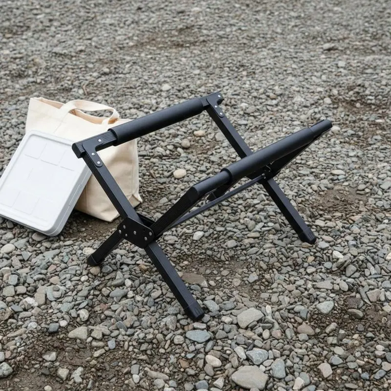 折りたたみ式アイスチェストラック-折りたたみ式アイスチェストスタンド-木目調キャンプスタンド-アルミ合金フレーム-調節可能なアイスボックスホルダー