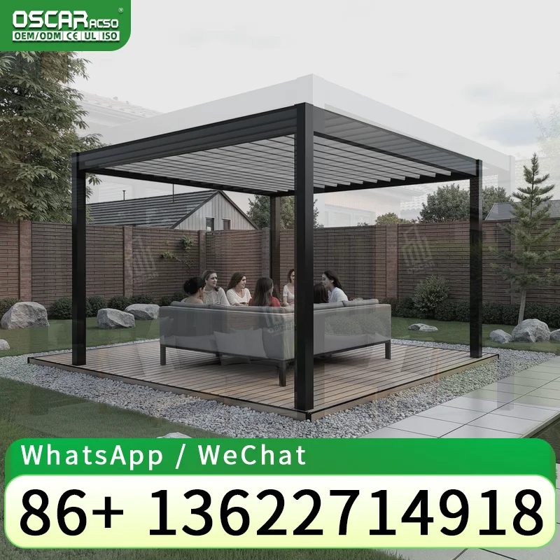 Pergolas et tonnelles motorisées bioclimatiques pour extérieur, supports 4x3, 4x4, 4x5, 4x6m pour pa