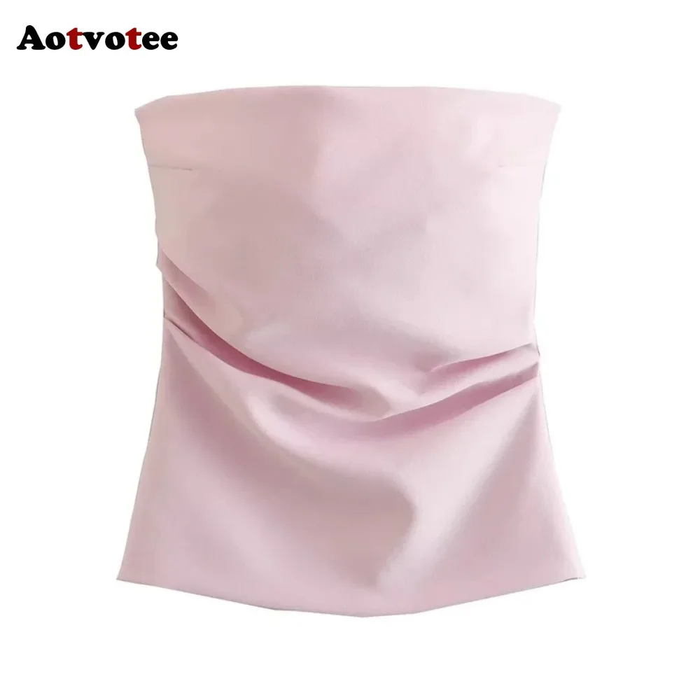 Aotvotee Top corto senza maniche Donna Top a tubo senza schienale con volant Donna Corsetto estivo Top con spalle scoperte Canotte sexy femminili Camis Top