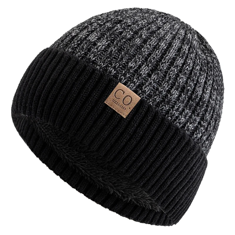 New Unisex Two-Tone Winter Hats Add Fur Lined Men And Women Fashion Warm Beanie Cap Casual Winter Knitted Hats, image 14