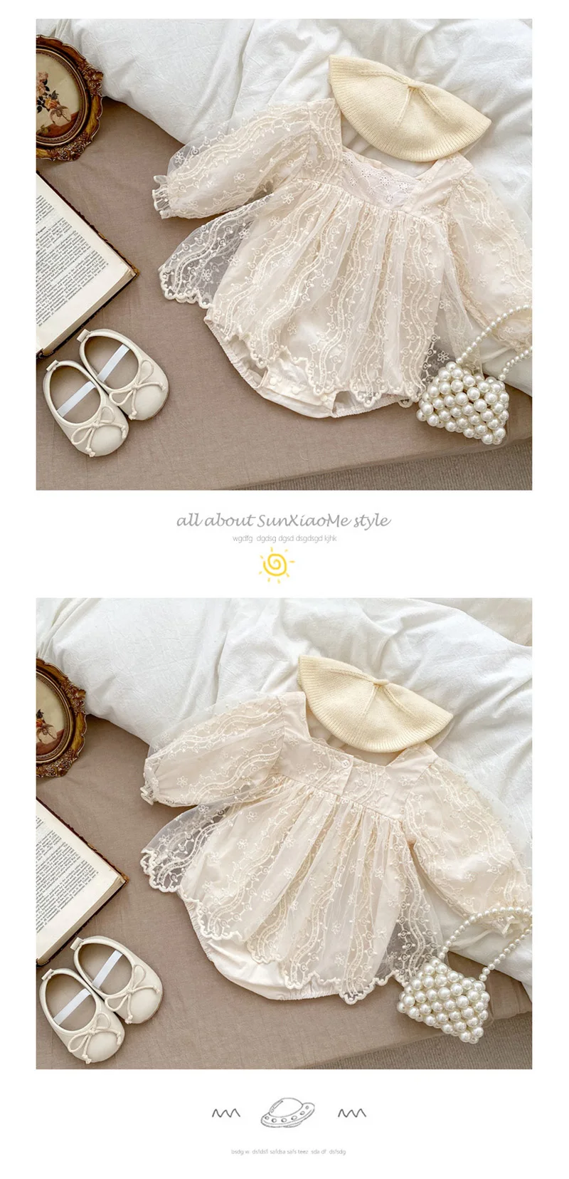 Baby Mädchen Body Herbst Prinzessin Spitze Mesh Kleinkind Strampler Kleid Einfarbig Baumwolle Säuglingskleidung Einteiler für 3M-2Y – Detail 5
