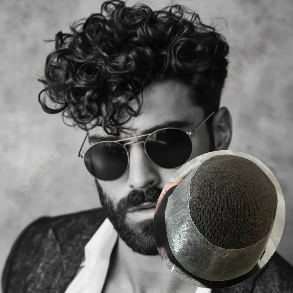 

28 мм вьющийся австралийский парик, мужские человеческие волосы, кружево и основа из искусственной кожи, дышащий мужской капиллярный протез, замена натуральной линии волос, система