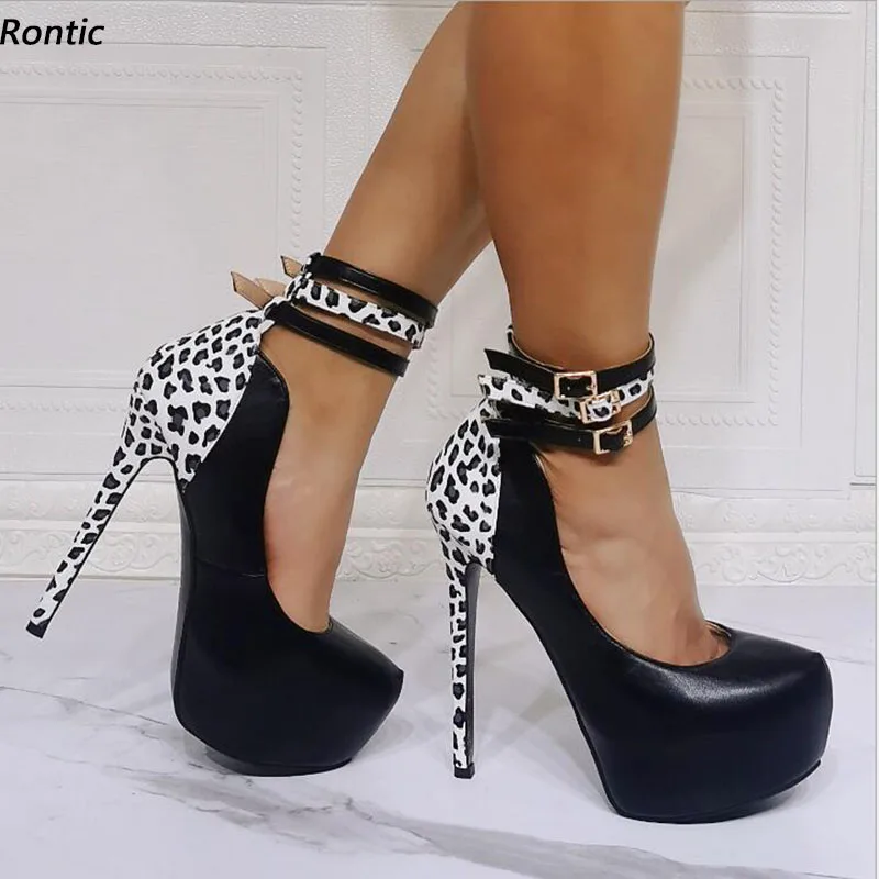

Rontic Handmade Women Spring Pumps Platform Sexy Thin High Heels Round Toe Beautiful Leopard Party Shoes US Plus Size 5-20