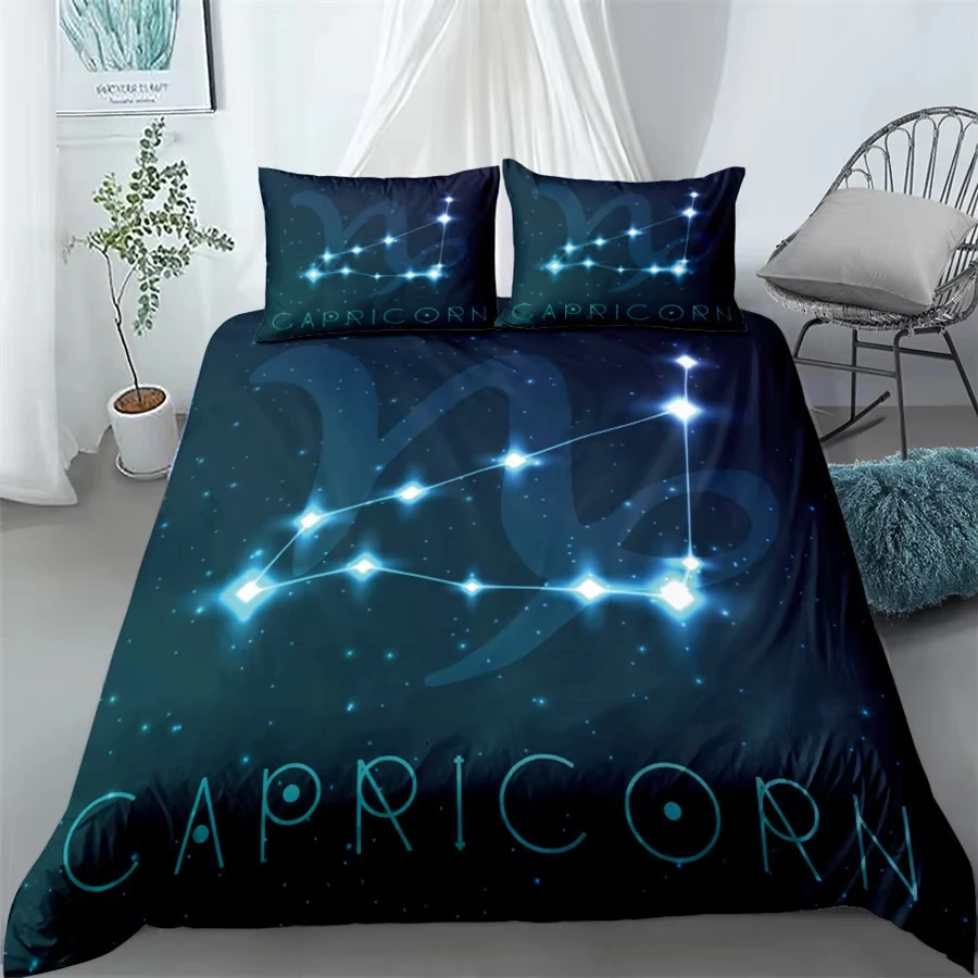 12 Constellation Duvet Cover Full Queen Mystery Outer Space Comforter Cover Galaxy Starry Sky Bedding Set Zodiac Bedroom Decor