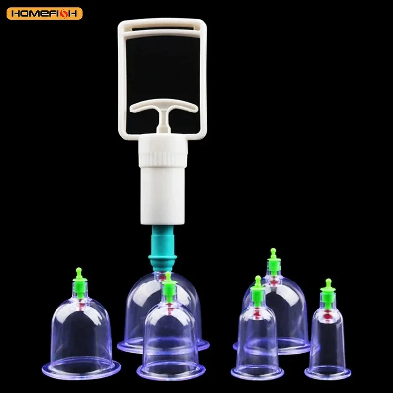 6Pcs Vacuum Cupping Set With Hand Pump Suction Cup Massage Tool Body Back Muscle Relief Household Cupping Therapy Kit