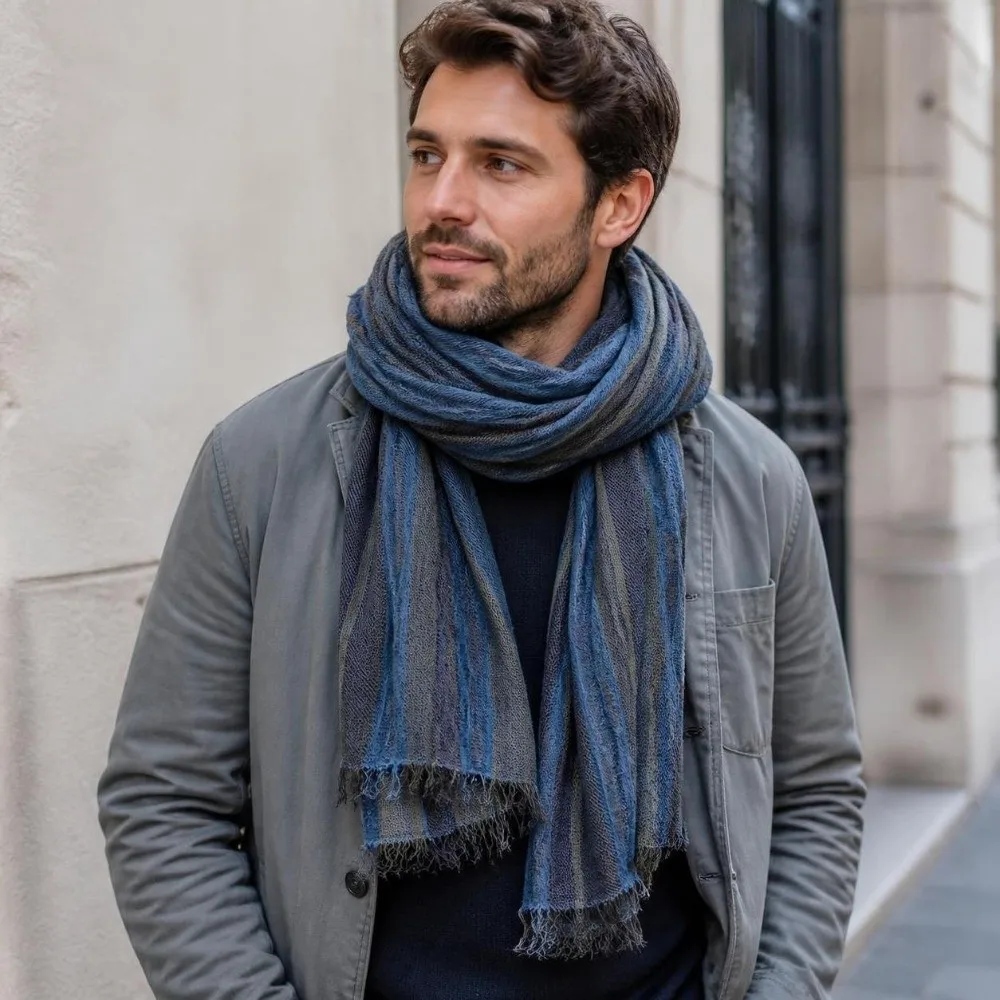 Fashion Breathable Striped Scarf Warm Short Tassel Cotton Linen Neckerchie Lightweight Casual Unisex Scarf Daily