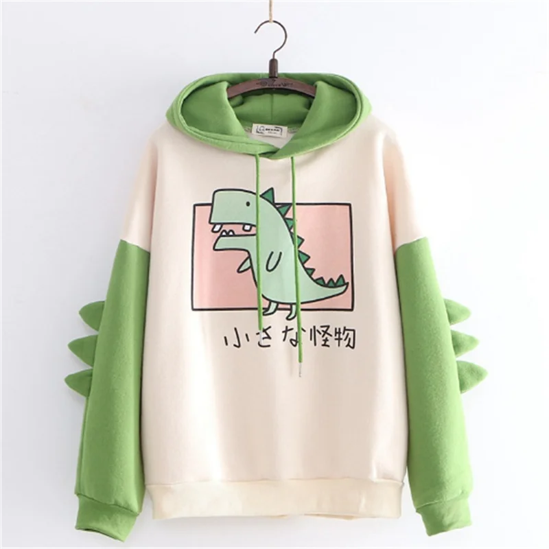 Dinosaur Oversized Cartoon Hoodie Women Fashion Sweatshirt Casual Print Korean Style Thicken Sweatshirt Winter dino hoodie Tops