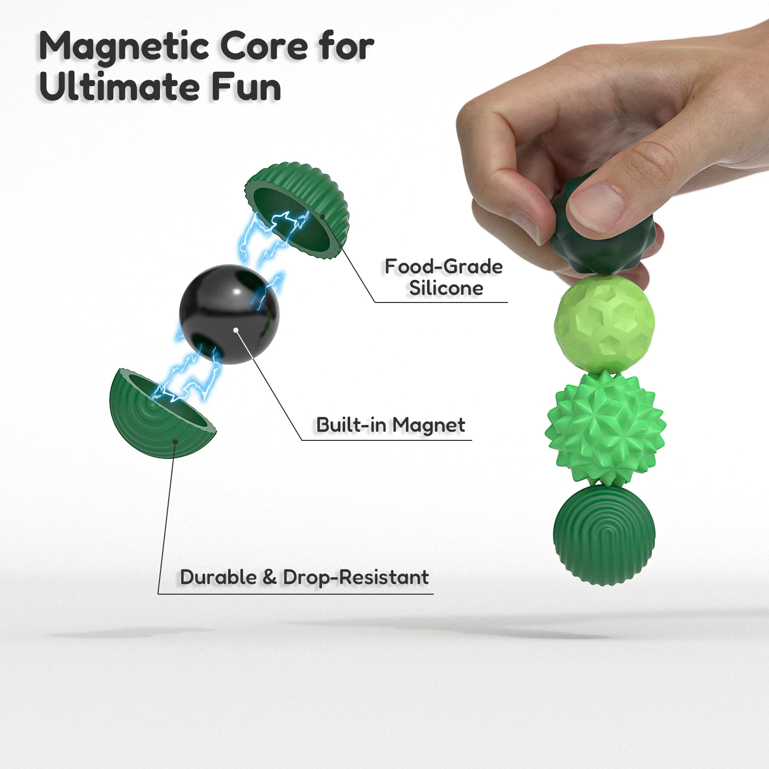 Bolas sensoriales magnéticas de silicona para niños y adultos, juguete sensorial antiestrés, bolas de preocupación, 4 Uds.