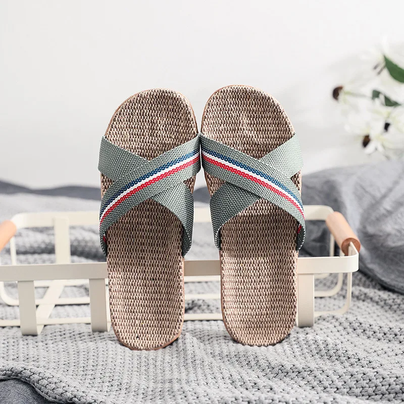 Mnterrm New Style Slippers For Summer Home Men And Women Summer Linen Lovers Home Soles Anti-Slip Indoor Sandals Women Summer