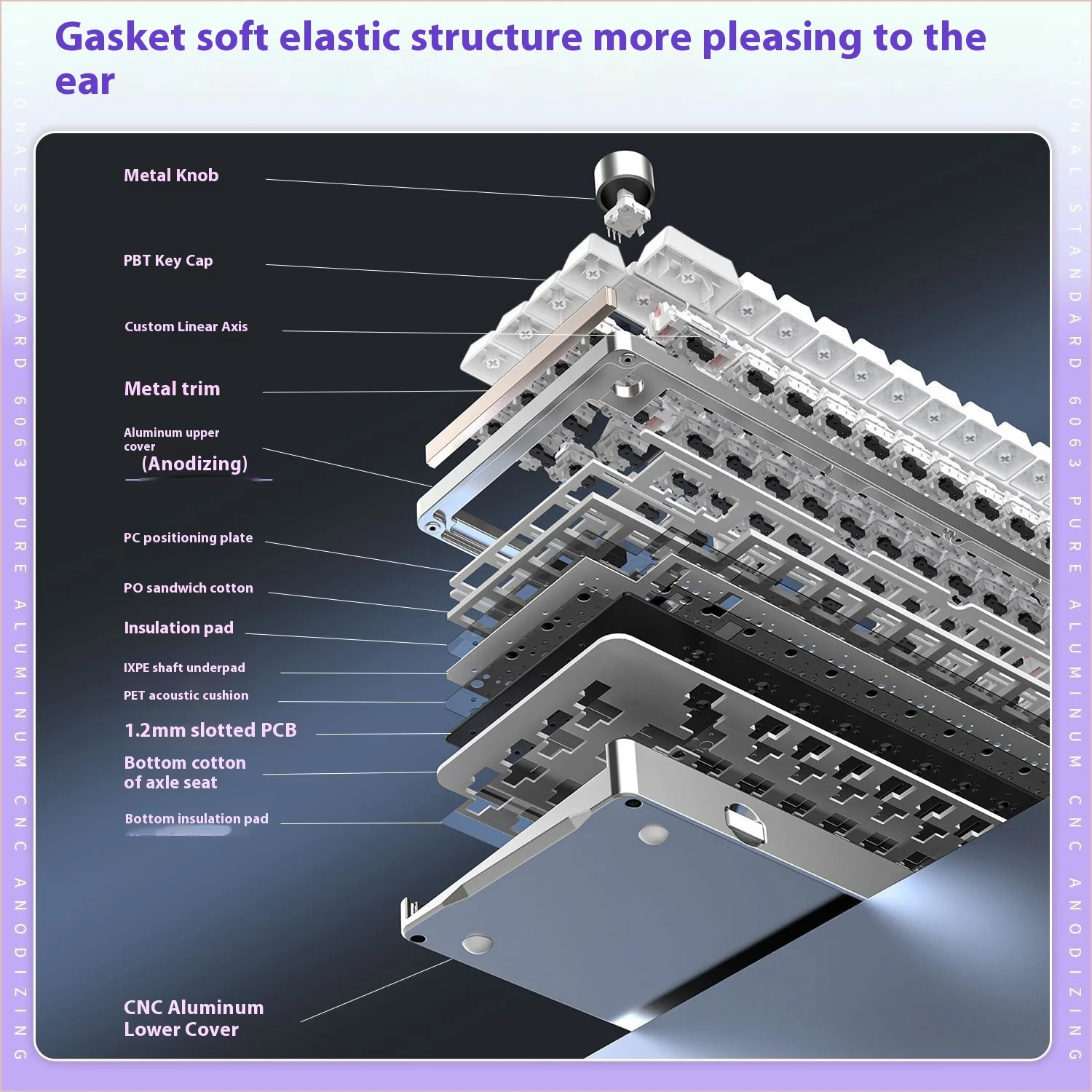 Yindiao Y65l Aluminum Pile Mechanical Keyboard Kit Gasket Customized Rgb Full Key Non Punch Hot Plug Competitive Gaming Keyboard