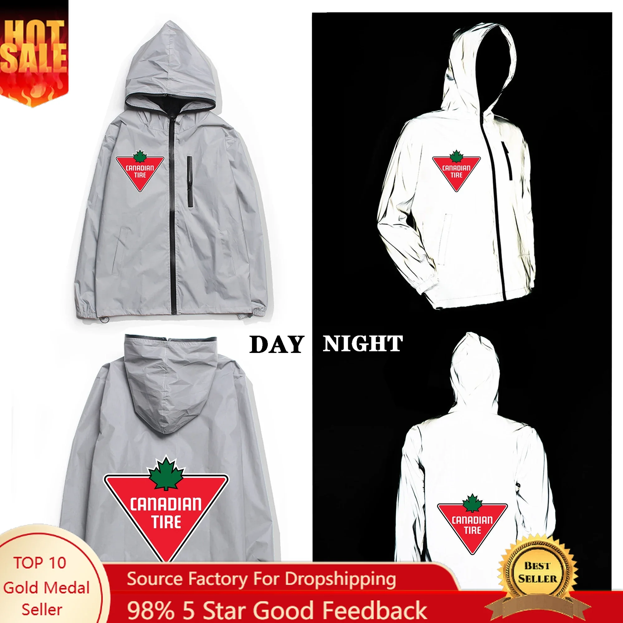 

Canadian Tire Logo Reflective Jacket Mens Womens Coat Hooded Windbreaker Run Pocket Jackets Cycling Hiking Zipper Custom Hoodie