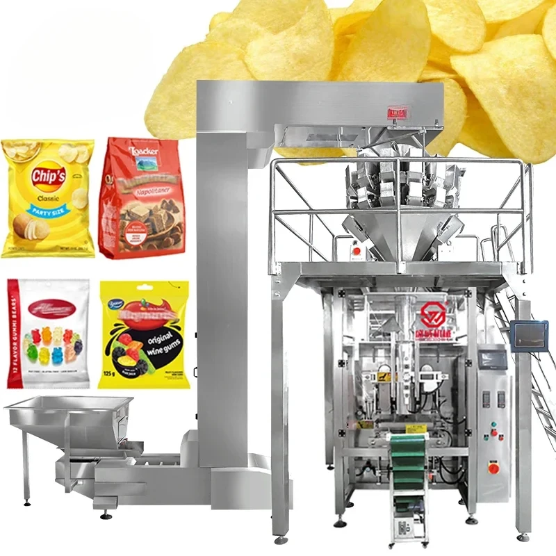 Full Automatic  Weighing Seal Pouch Bag Packaging Coffee Feed Banana Candy Snack Nitrogen Grain Potato Chips Packing Machine