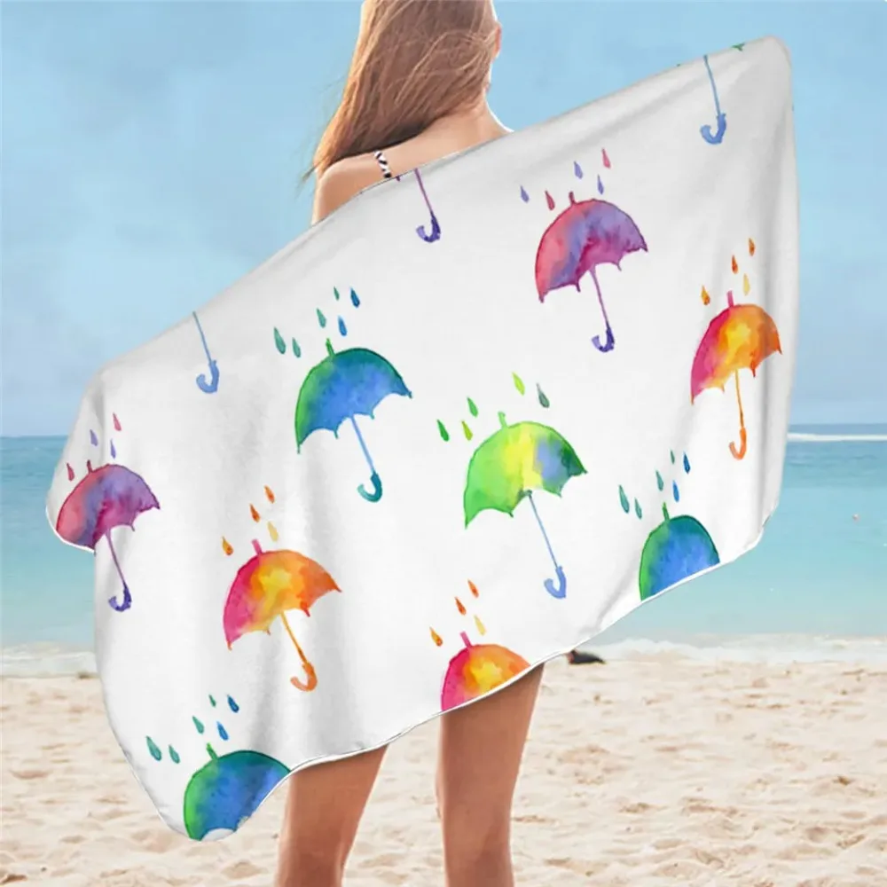 BeddingOutlet Umbrella Bathroom Towels Watercolor Beach Towel Autumn Leaves Microfiber Bath Towels for Adults Rainbow Toalla 1pc